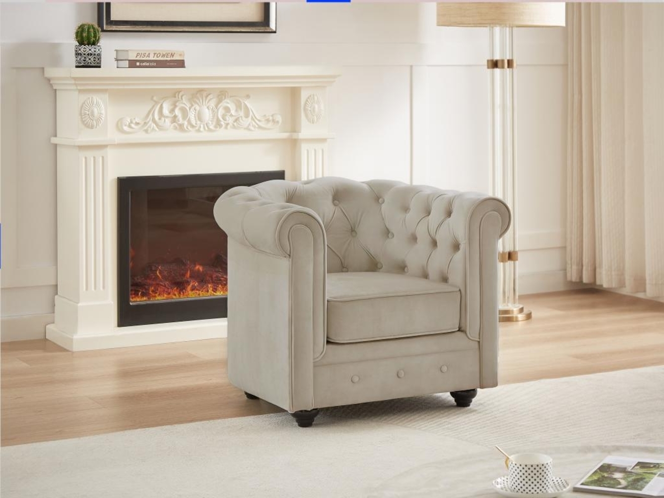 Vente-unique - Sessel - Samt - Beige - CHESTERFIELD Bild 1