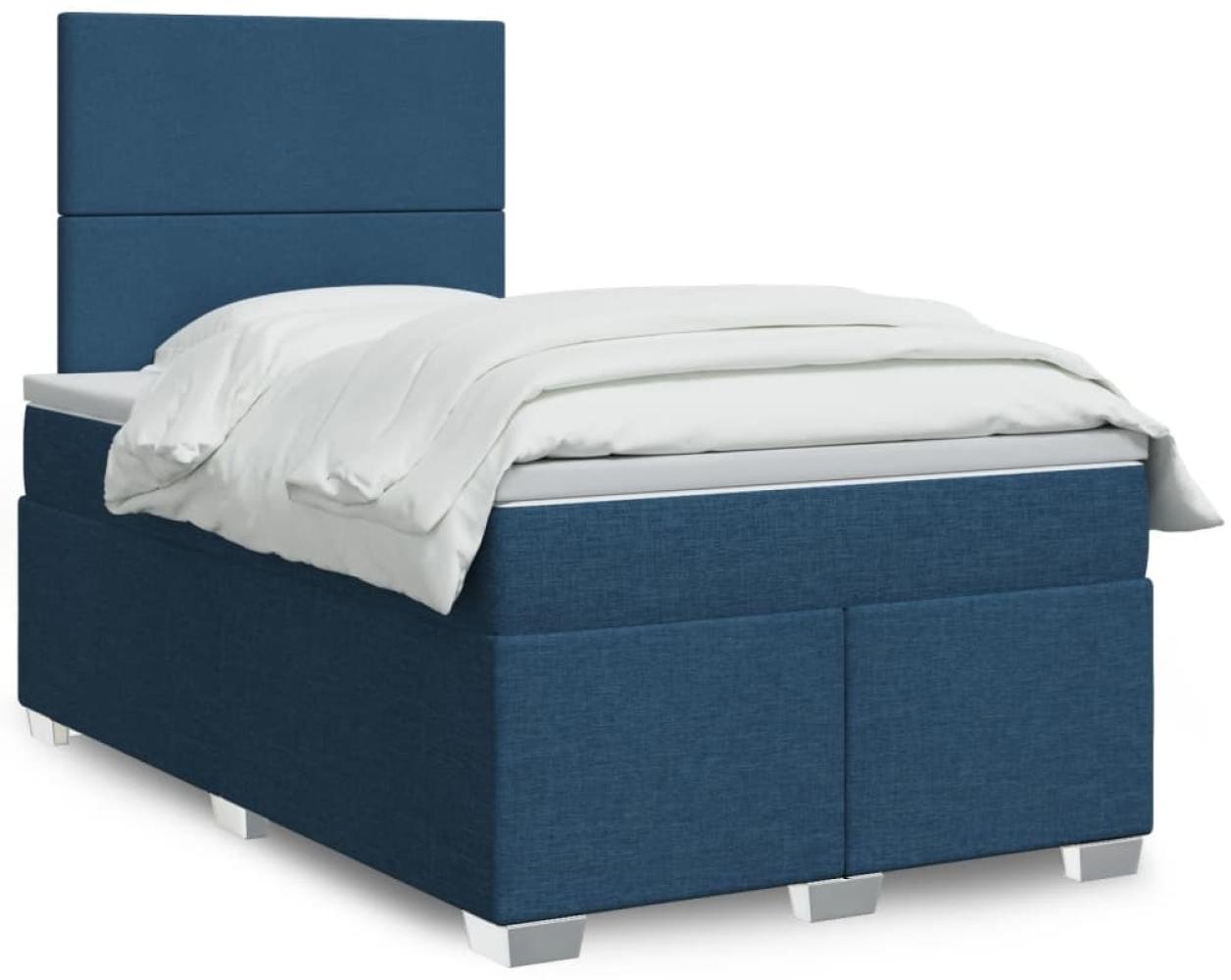 vidaXL Boxspringbett mit Matratze Blau 120x200 cm Stoff 3292754 Bild 1