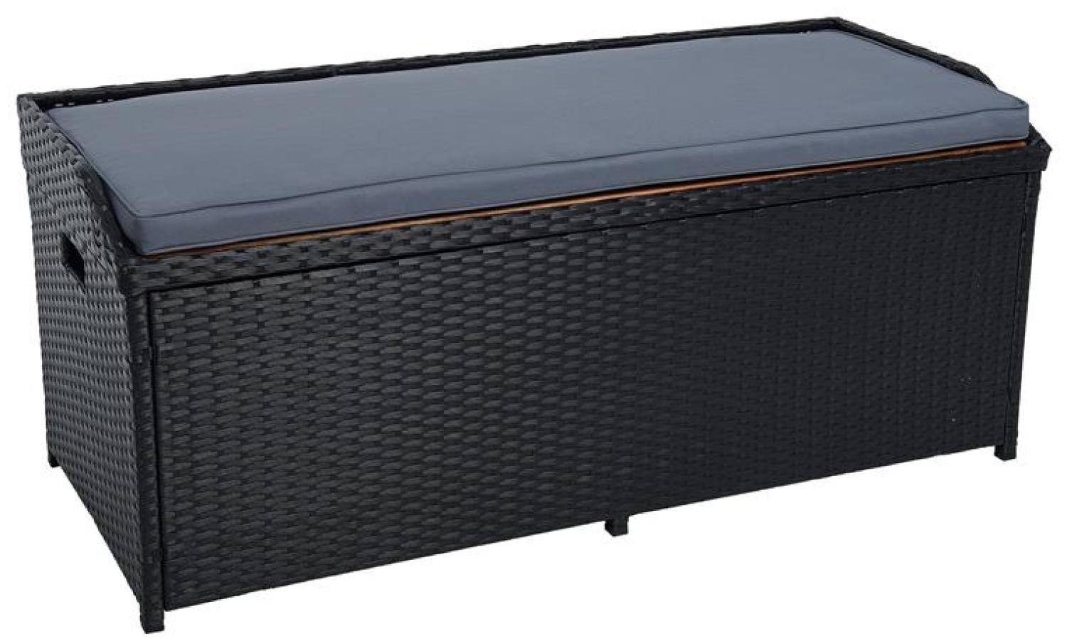 Sitzbank Gartenbank mit Auflagenbox Rattan Kissentruhe Polyrattan Bank Schwarz Bild 1