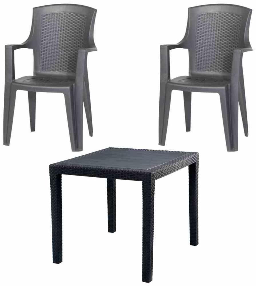 PROGARDEN Eden+King SET 3-teilig anthrazit 2 x Stapelsessel, 1 x King Tisch 77 x 77 Bild 1