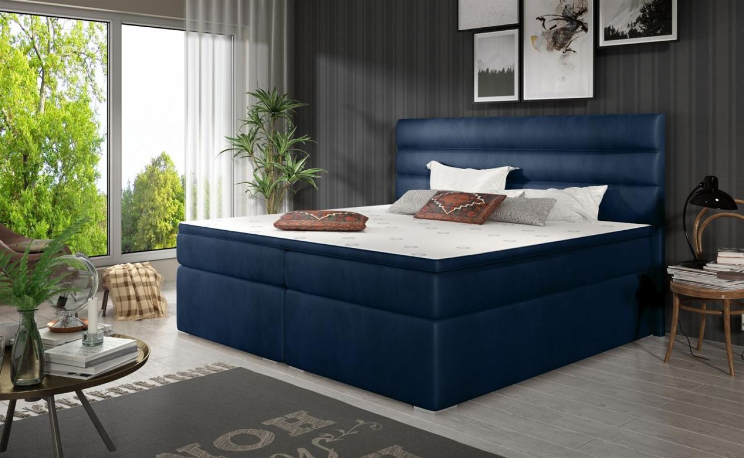 Boxspringbett FESTO 160x200 cm Stoff Monolith Oxford Blau Bild 1
