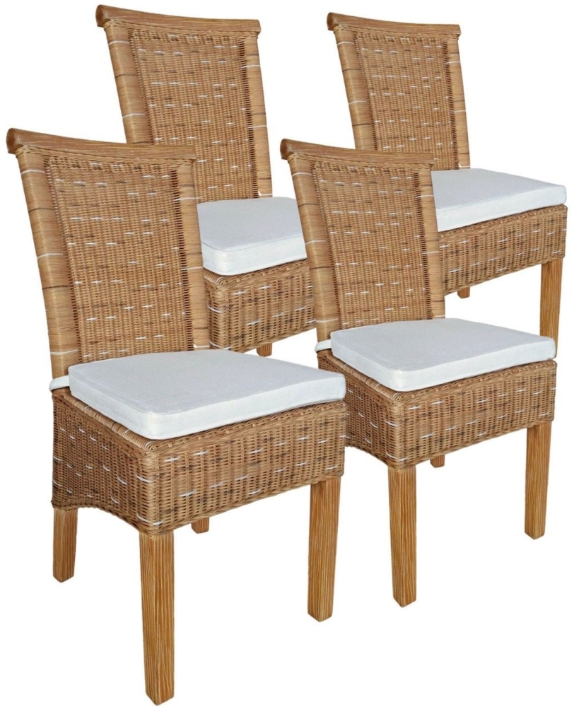 Esszimmer Stühle Set 4 Stück Rattanstühle Esstisch Stühle Perth braun Korbstühle mit Sitzkissen Bild 1