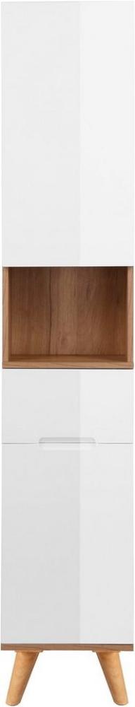 andas Hochschrank Lund Badschrank skandinavisches Design mit viel Stauraum Badmöbel, 2 Türen und 1 Schublade, Breite 35cm Bild 1