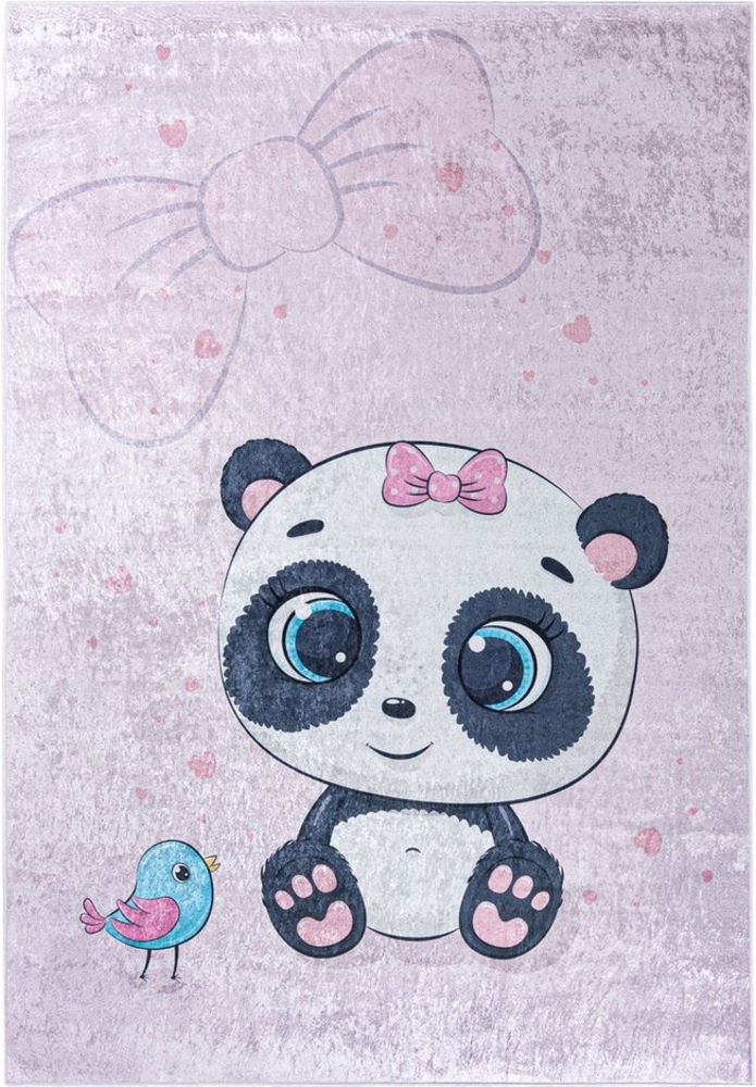 Mazovia Kinderteppich Kinderteppich Kinderzimmerteppich Panda, 80 x 150 cm, Kurflor, Waschbar in Waschmaschine, Höhe 5 mm, Rutschfest Bild 1