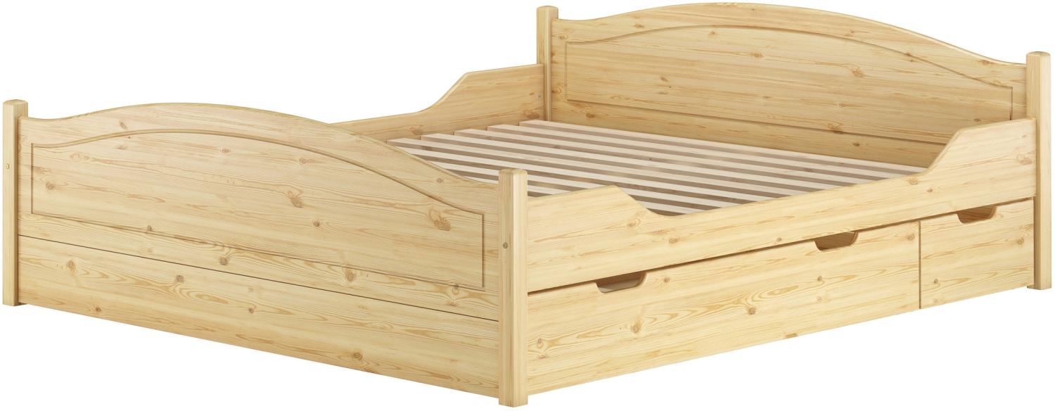 Komfortables Doppelbett Futonbett Gästebett 180x200 Kiefer massiv natur Zubehör wählbar V-60.33-18Rollrost und Doppelbettkasten inkl. Bild 1