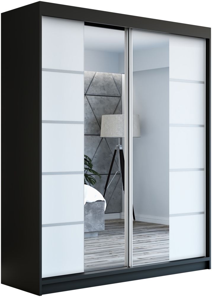 Schwebetürenschrank ERA 2-türig Schrank 180 cm (mit Spiegel) Farbe: Schwarz , weiß Bild 1