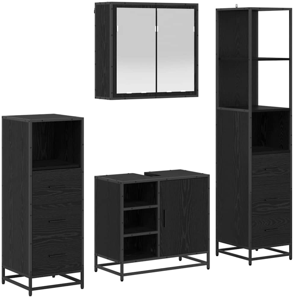 vidaXL Badezimmermöbel-Set 4 pcs Schwarz Eichen-Optik Holzwerkstoff 3402413 Bild 1