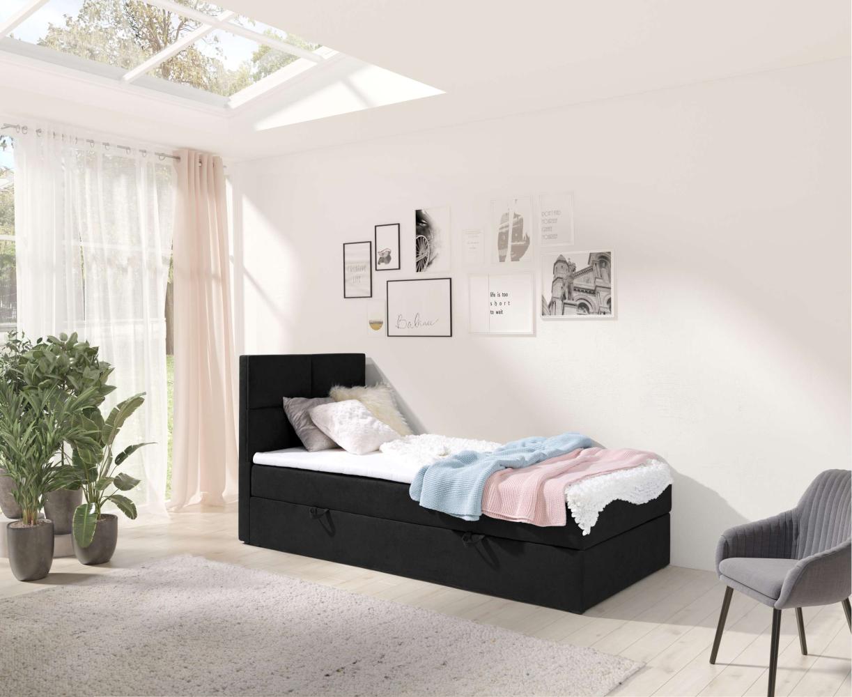 99rooms Larni Boxspringbett Velours KRONOS Schwarz 80x200 cm Bild 1