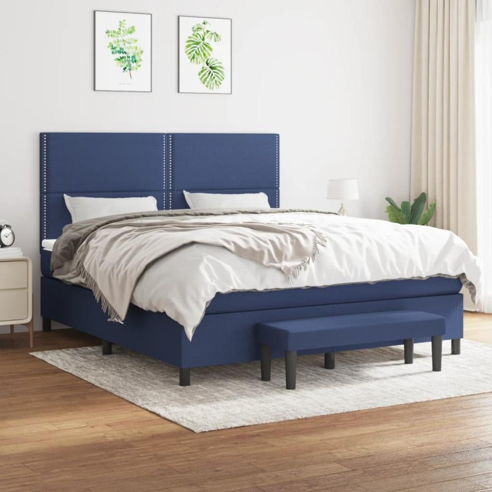 vidaXL Boxspringbett mit Matratze Blau 160x200 cm Stoff 3136531 Bild 1