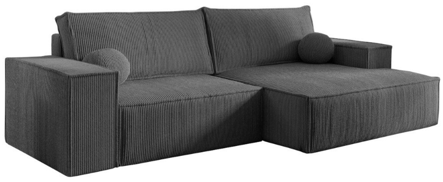 Deine Möbel 24 Wohnlandschaft NEPTUN 255 cm breit Ecksofa Sofa Wohnzimmer L-Couch Cord Samt, Grau Beige Dunkelgrau Anthrazit Graphit Schwarz Hellgrau Creme 2 Teile, mit Schlaffunktion Bettfunktion Bettkasten Stauraum Bild 1