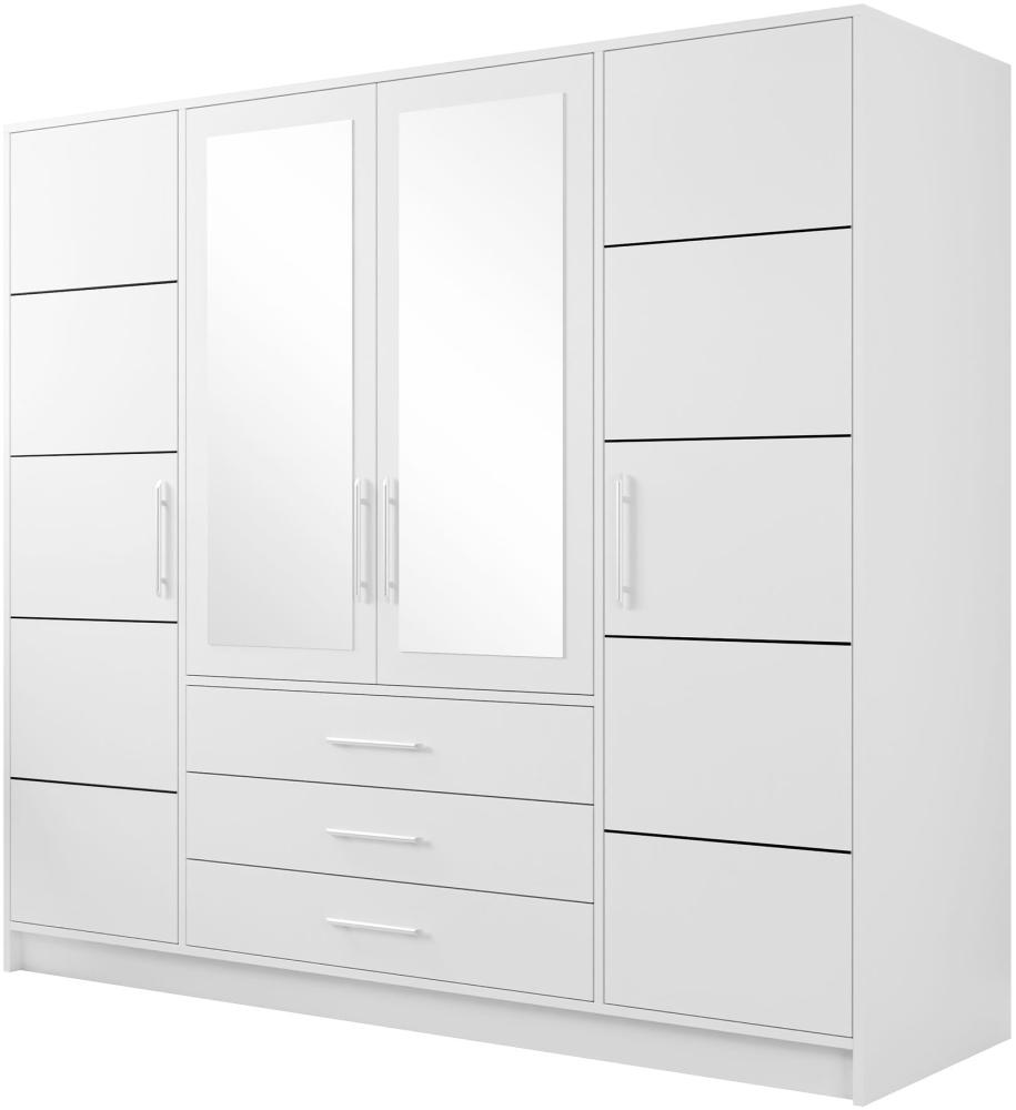 'Bado 4D' Kleiderschrank mit Schubladen und Spiegel, Laminatplatte weiß, 200 x 58 x 195 cm Bild 1