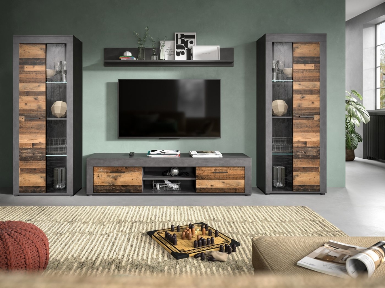 INOSIGN Wohnzimmer-Set Aosta, Breite 310cm, best. aus: 2x Vitrine, Lowboard, Wandboard, Wohnwand, Kombination, Anbauwand, Möbel Set, Schrankwand, Möbel Kombi Bild 1