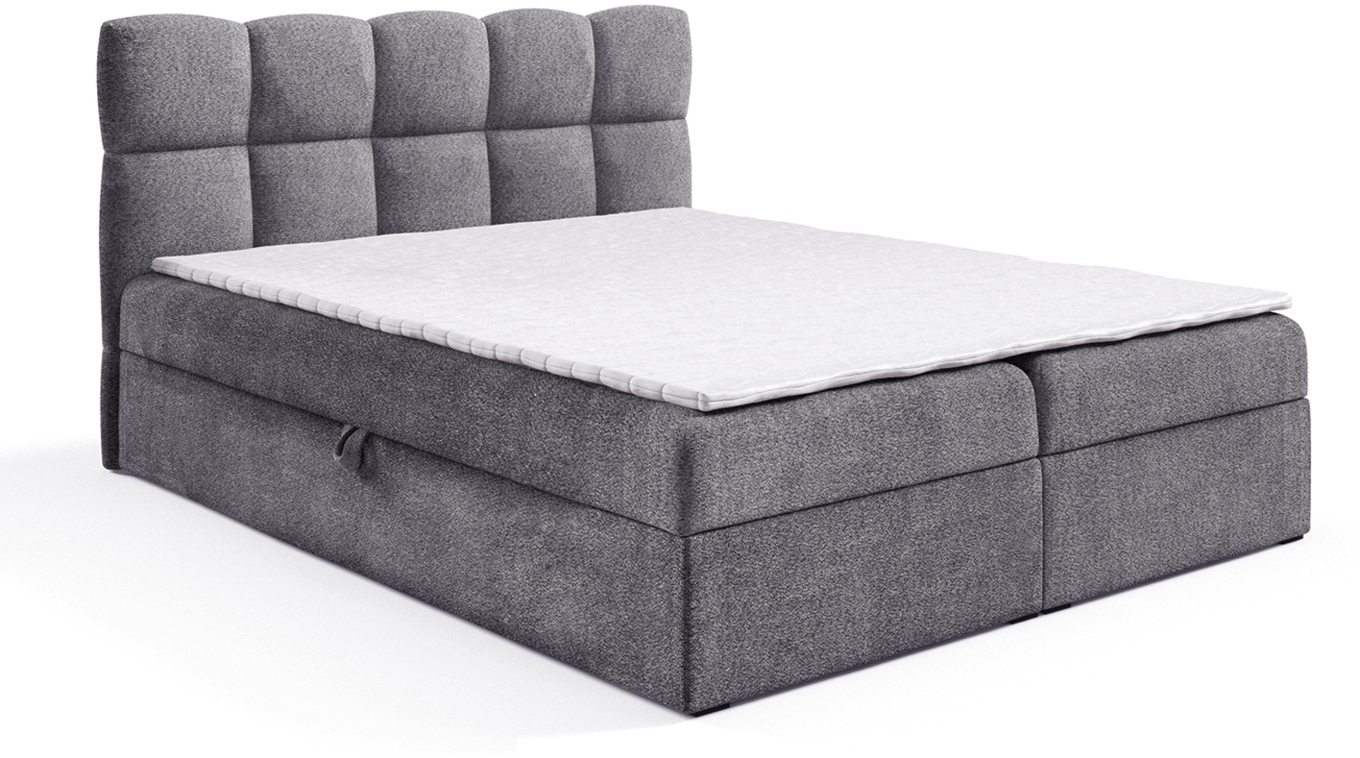 MEBLINI Boxspringbett NIKOLAS 200x200 cm mit Bettkasten – H3/Dunkelgrau Boucle Polsterbett - Doppelbett mit Topper & Bonellfederkern-Matratze Bild 1