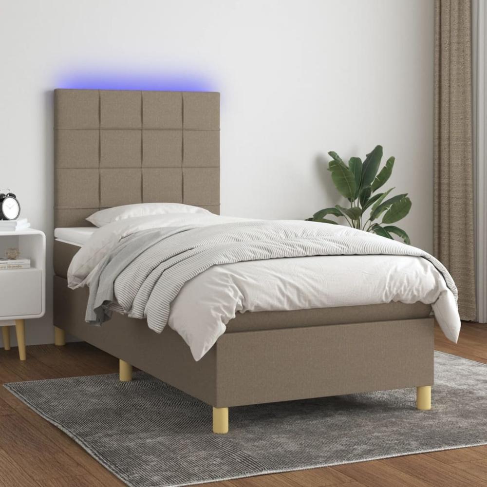 vidaXL Boxspringbett mit Matratze & LED Taupe 100x200 cm Stoff 3135417 Bild 1