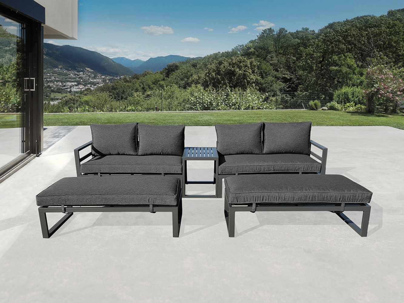 Gartenlounge Set, Polster Anthrazit, für Outdoor und Terrasse Bild 1