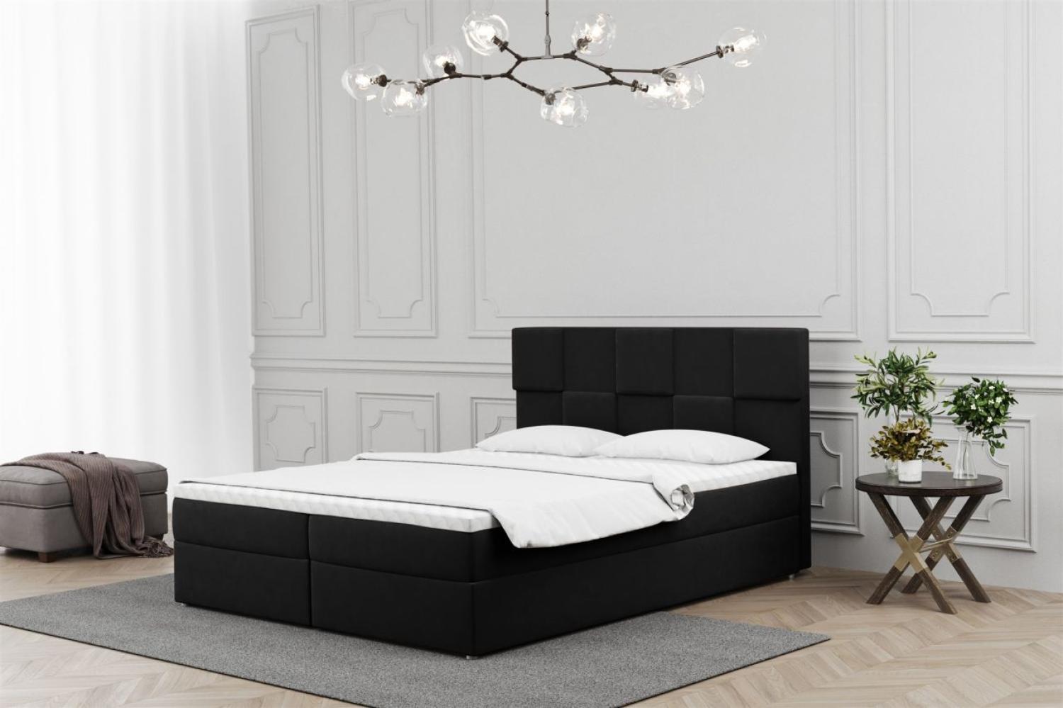 Boxspringbett Schlafzimmerbett JOLIE 200x220cm in Stoff Matt Velvet Schwarz Bild 1