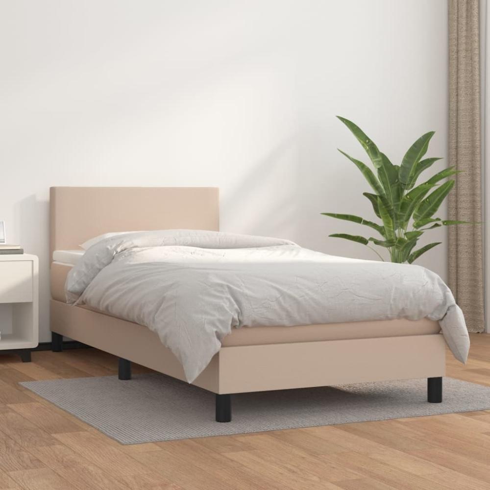 vidaXL Boxspringbett mit Matratze Cappuccino-Braun 90x200cm Kunstleder, Härtegrad: H2 [3140986] Bild 1