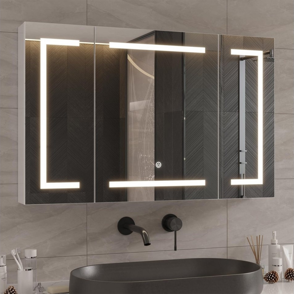 MSMASK Badezimmerspiegelschrank mit LED Beleuchtung und Steckdose,Hängeschrank mit Spiegel Hängeschrank mit LED Beleuchtung, 100B x13,5Tx60H cm Bild 1
