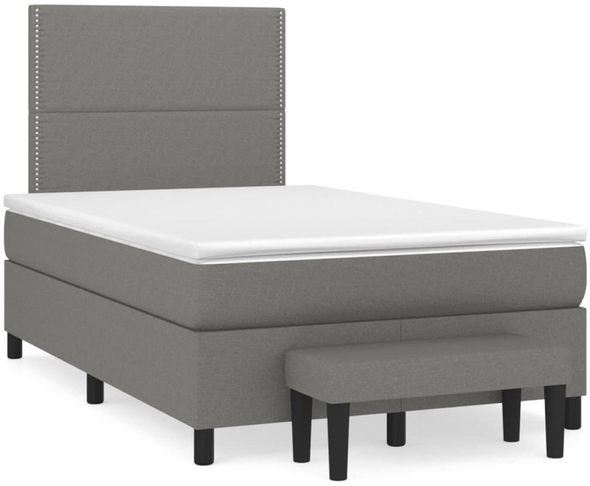 vidaXL Boxspringbett mit Matratze Stoff Dunkelgrau 120x200 cm, Härtegrad: H2 [3136502] Bild 1