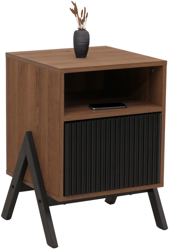 Nachttisch HWC-O40, Kommode Beistelltisch Nachtschrank Schrank, Schublade MDF Metall Melamin 59x40x40cm ~ natur Bild 1