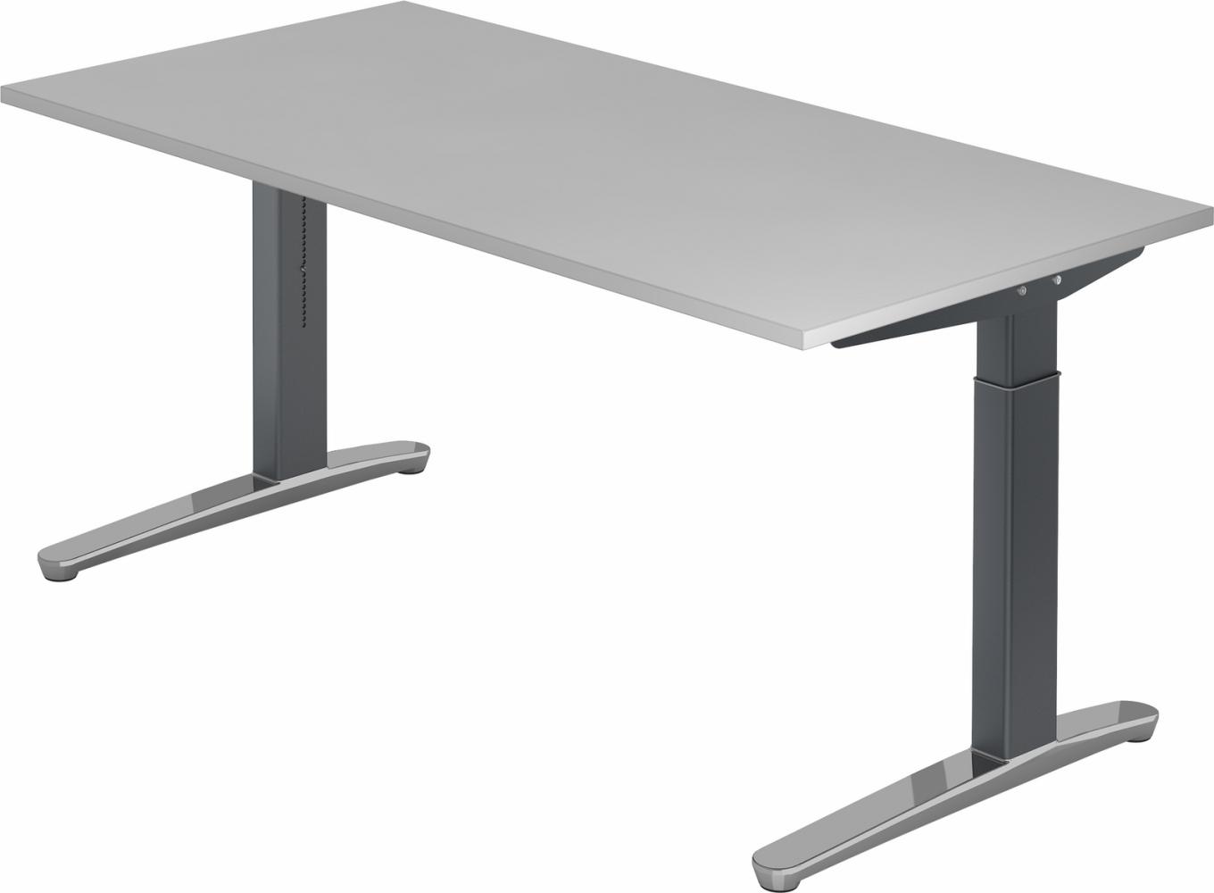 bümö manuell höhenverstellbarer Schreibtisch 160x80 in weiß, Gestell in graphit/alu - PC Tisch höhenverstellbar & groß, höhenverstellbarer Tisch Büro, großer Computertisch verstellbar, X16-5-GC Bild 1