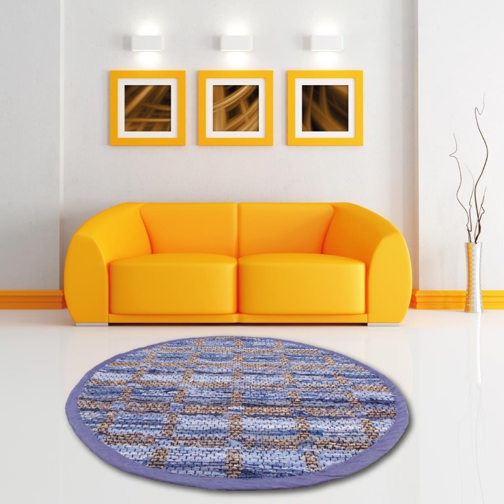 Teppich Läufer Matte Unterlage Vorleger Fußabtreter, breite Auswahl an modernen Fleckerl- und Baumwollteppichen (150cm Ø / Jeans Square) Bild 1