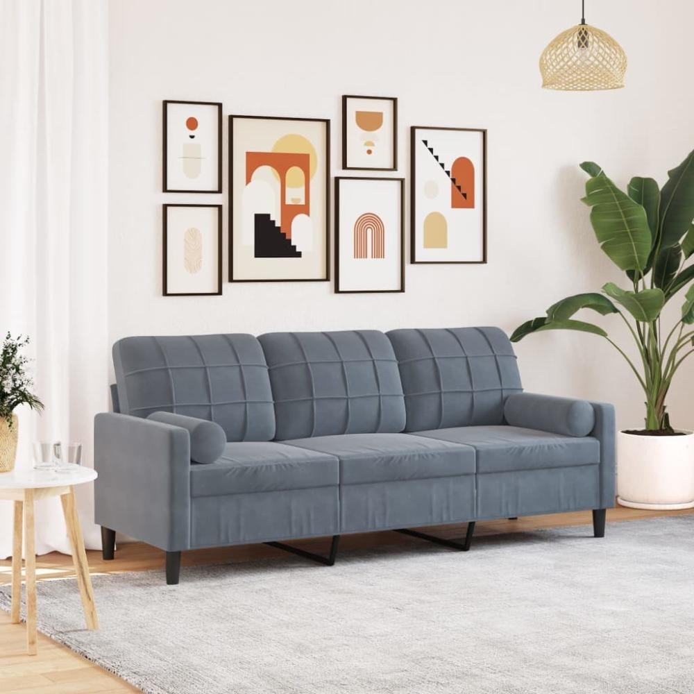 vidaXL 3-Sitzer-Sofa mit Zierkissen Dunkelgrau 180 cm Samt 3278230 Bild 1