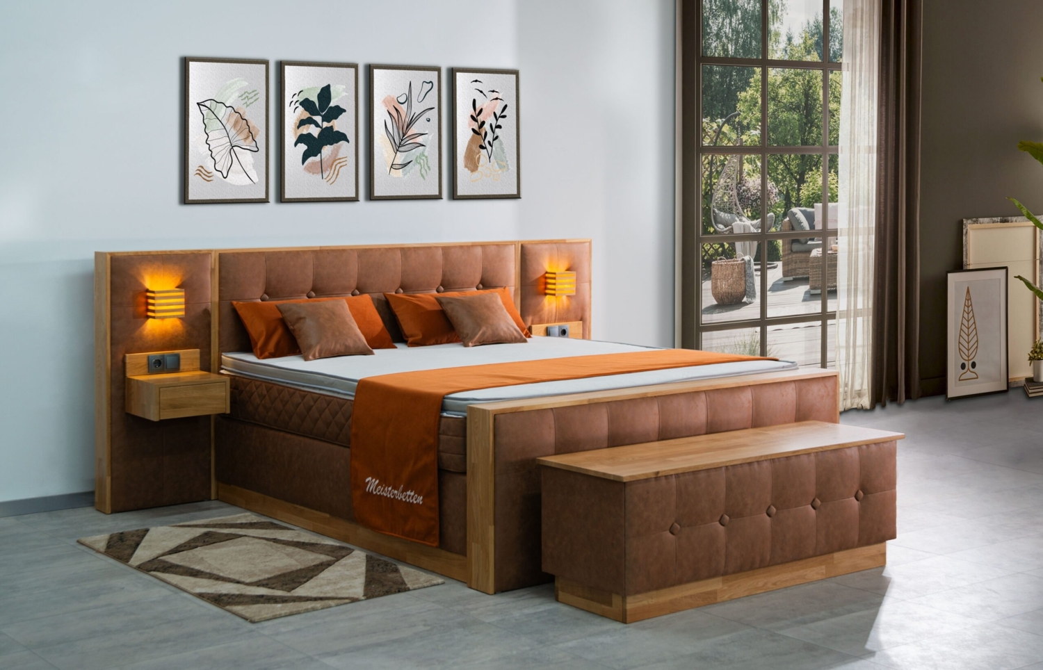 Meisterbetten Boxspringbett Zero3 200x200 in MS-Camel, Matratzenbezug Optiflex, Ergoflex-Topper, mit Fussteil Bild 1