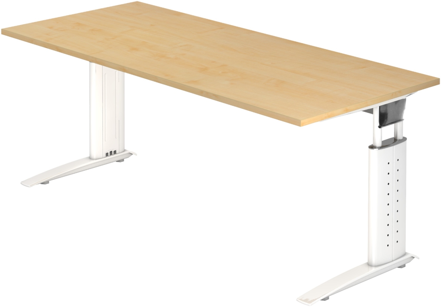 bümö höhenverstellbarer Schreibtisch U-Serie 180x80 cm in Ahorn, Gestell in weiß - großer PC Tisch für's Büro manuell höhenverstellbar, Computertisch verstellbar, US-19-3-W Bild 1