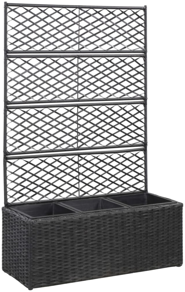 vidaXL Hochbeet mit Rankgitter 3 Töpfe 83×30×130cm Poly Rattan Schwarz 46932 Bild 1