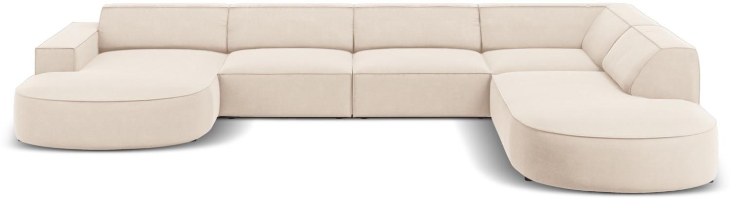 Micadoni 7-Sitzer Samtstoff Panorama Ecke rechts Sofa Jodie | Bezug Light Beige | Beinfarbe Black Plastic Bild 1