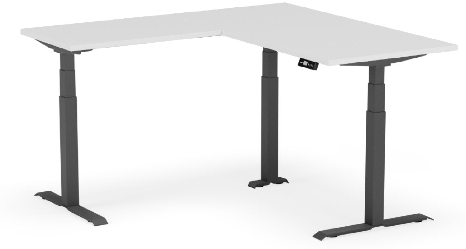 elektrisch höhenverstellbarer Schreibtisch L-SHAPE 160 x 160 x 60 - 80 cm - Gestell Schwarz, Platte Weiss Bild 1