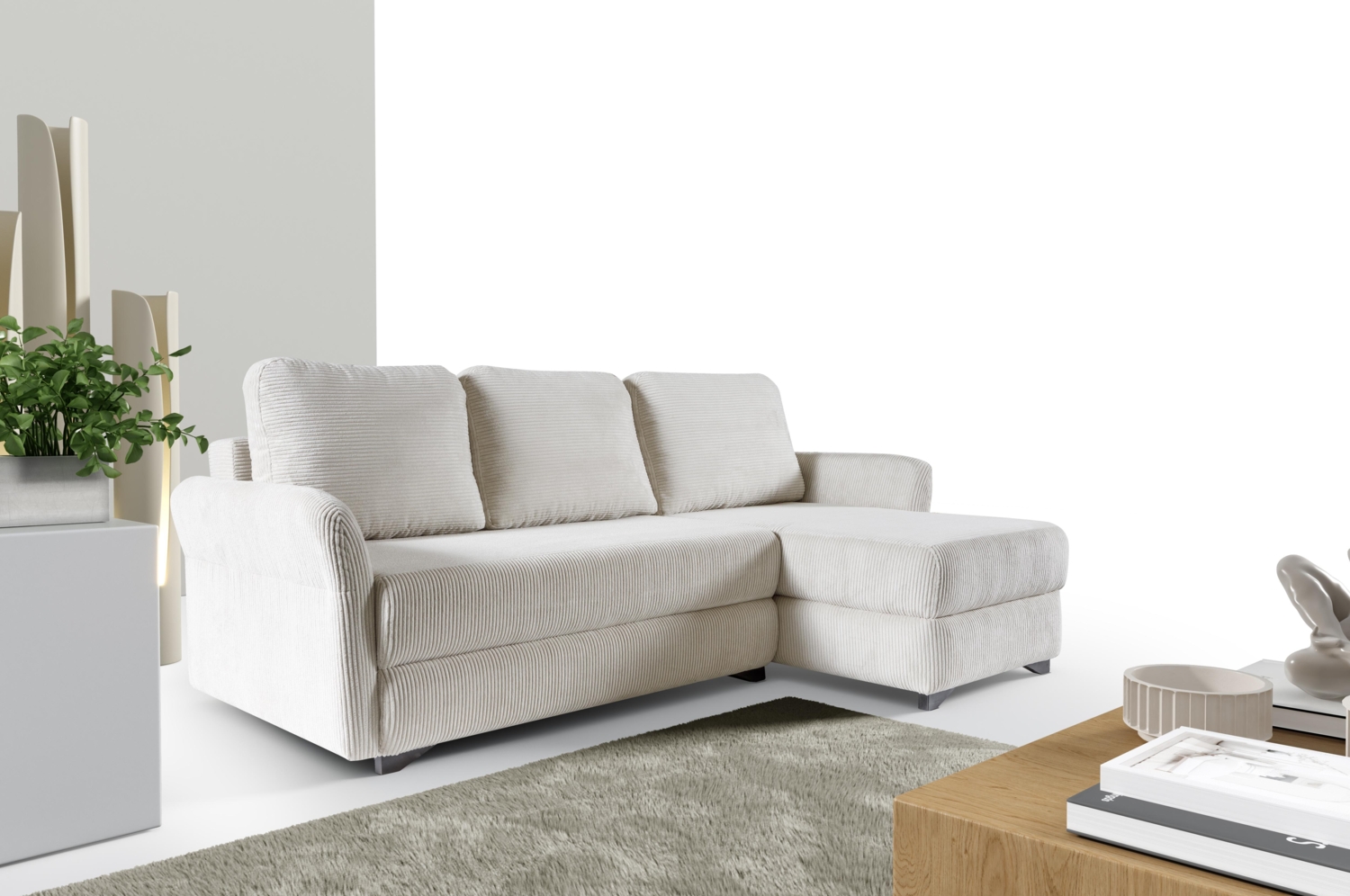 AX LIVING Ecksofa cord Foriox L beige Couch mit Schlaffunktion 238 cm Bild 1