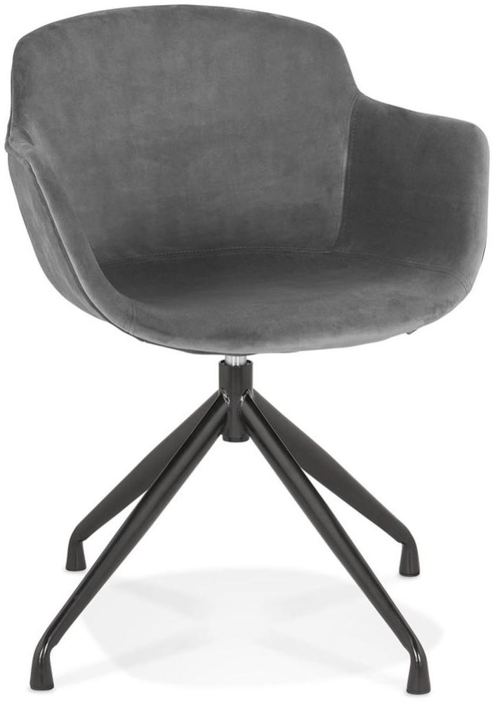 Dunkelgrauer Essstuhl Velours | Bürostuhl Drehbar mit Lehne | Polstersessel 360° Rotation | Schwarze Metallbeine 59cm Tiefe | Homeoffice Arbeitszimmer | VERANO Kollektion Bild 1