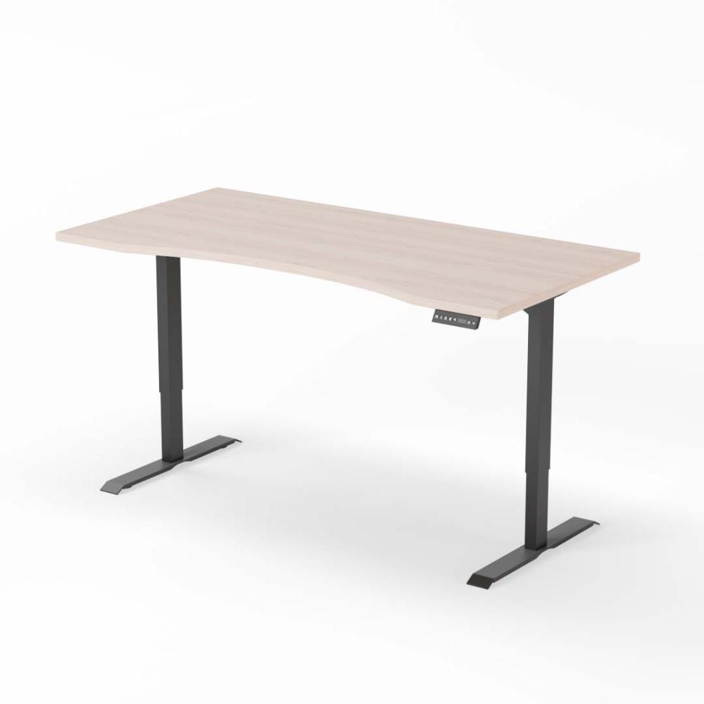 elektrisch höhenverstellbarer Schreibtisch CURVED 180 x 90 cm - Gestell Schwarz, Platte Eiche Bild 1