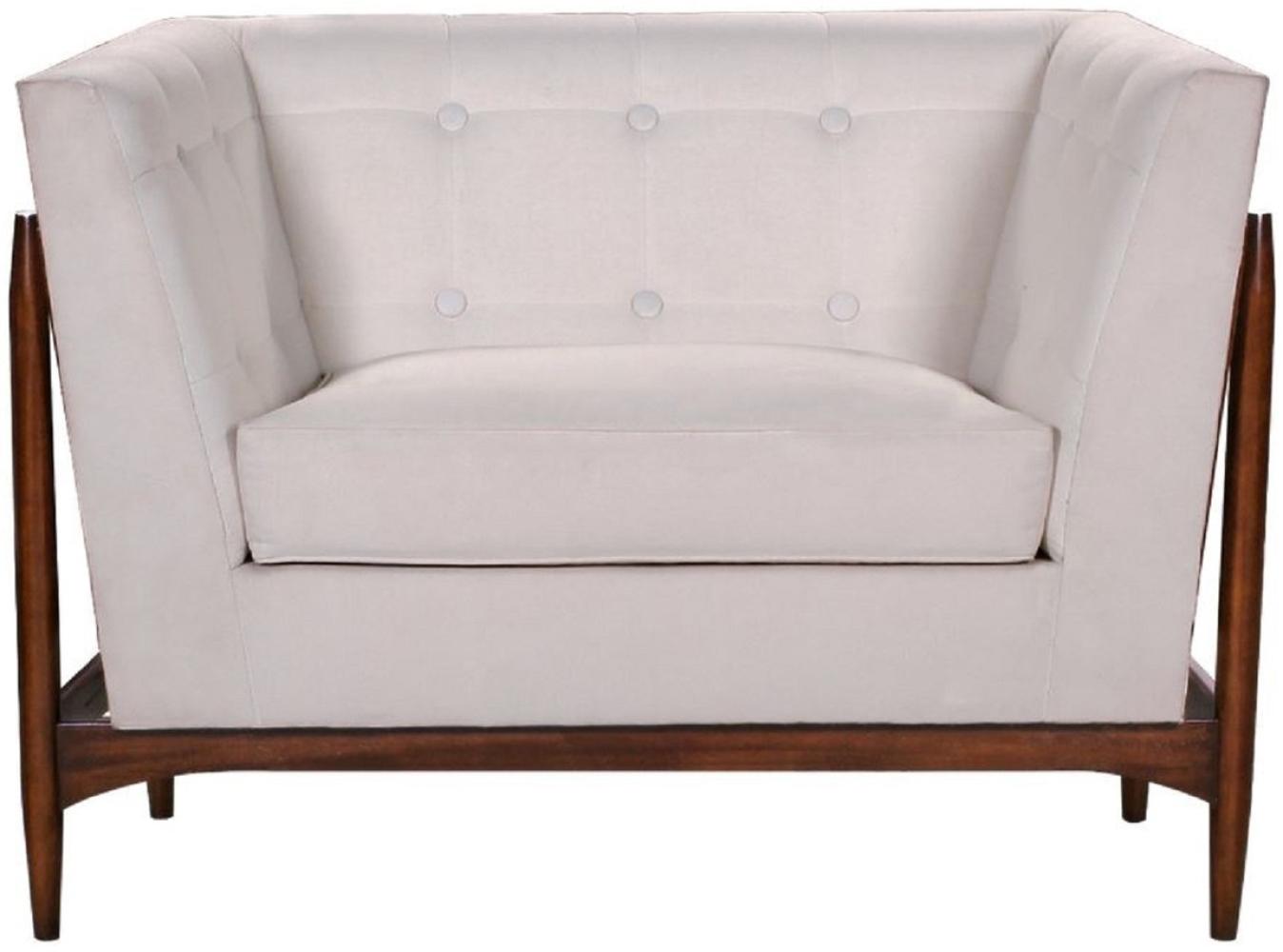 Casa Padrino Luxus Art Deco Lounge Salon Sessel Weiß / Dunkelbraun 113 x 78 x H. 83 cm - Art Deco Wohnzimmer Möbel - Luxus Qualität Bild 1