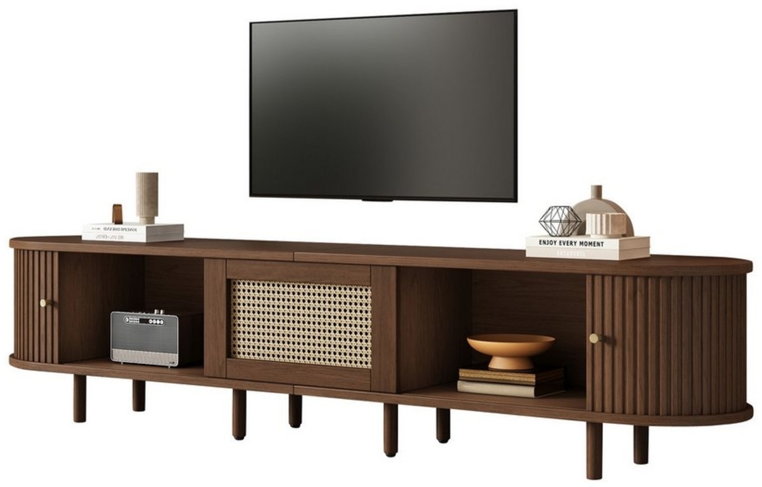 MODFU Lowboard Rattan-Elemente (Fernsehschrank, Fernsehtisch,TV-Board,TV-Ständer, Wohnzimmermöbel, 1 St, 2 Schiebetür, 1 Schublade), Rattan-Design, mit verstellbare Füße Bild 1