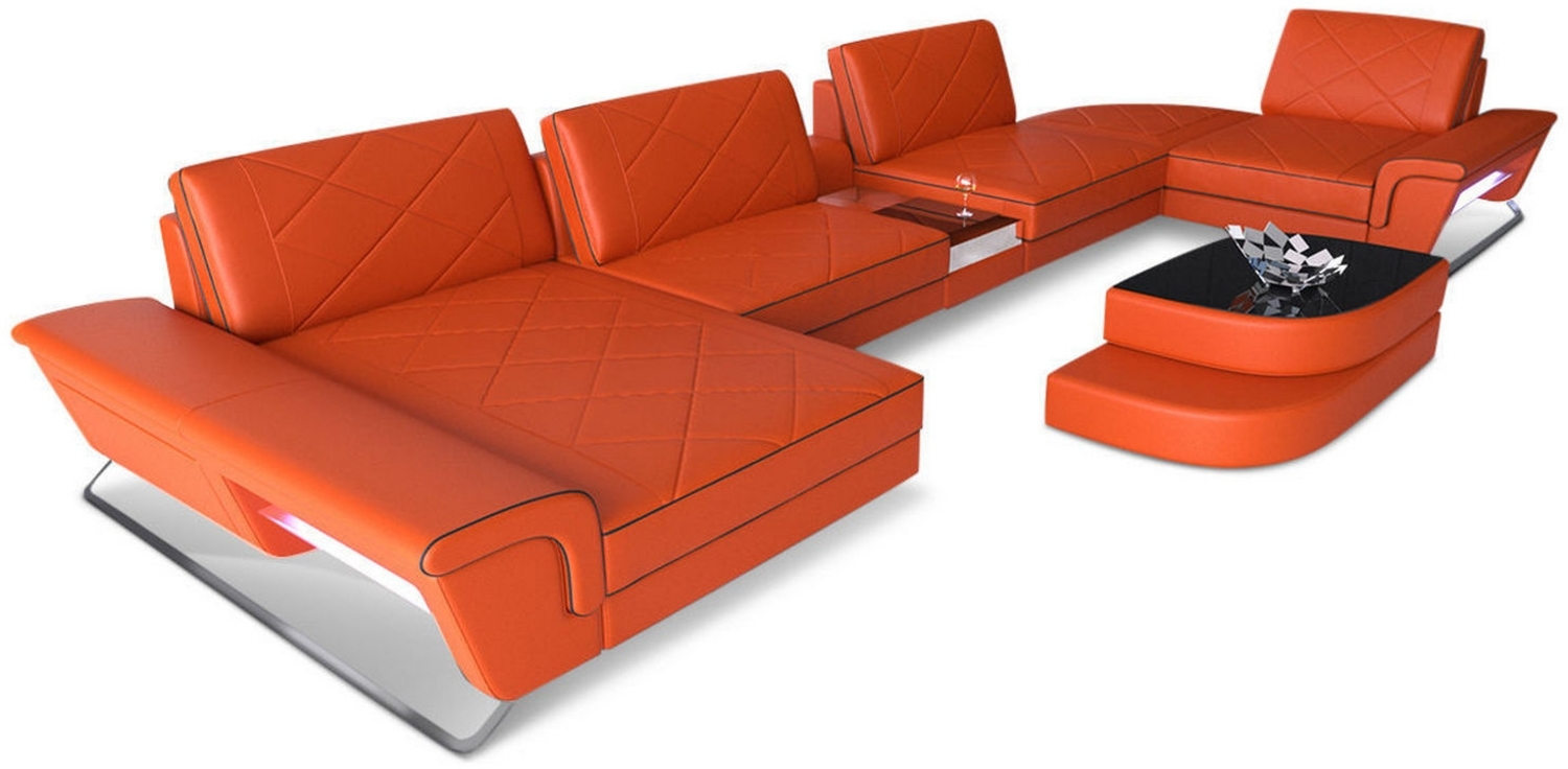 Sofa Dreams 'Bari U' Wohnlandschaft, Orange / Schwarz, Kunstleder, 89 x 243 x 456 cm, Links Bild 1