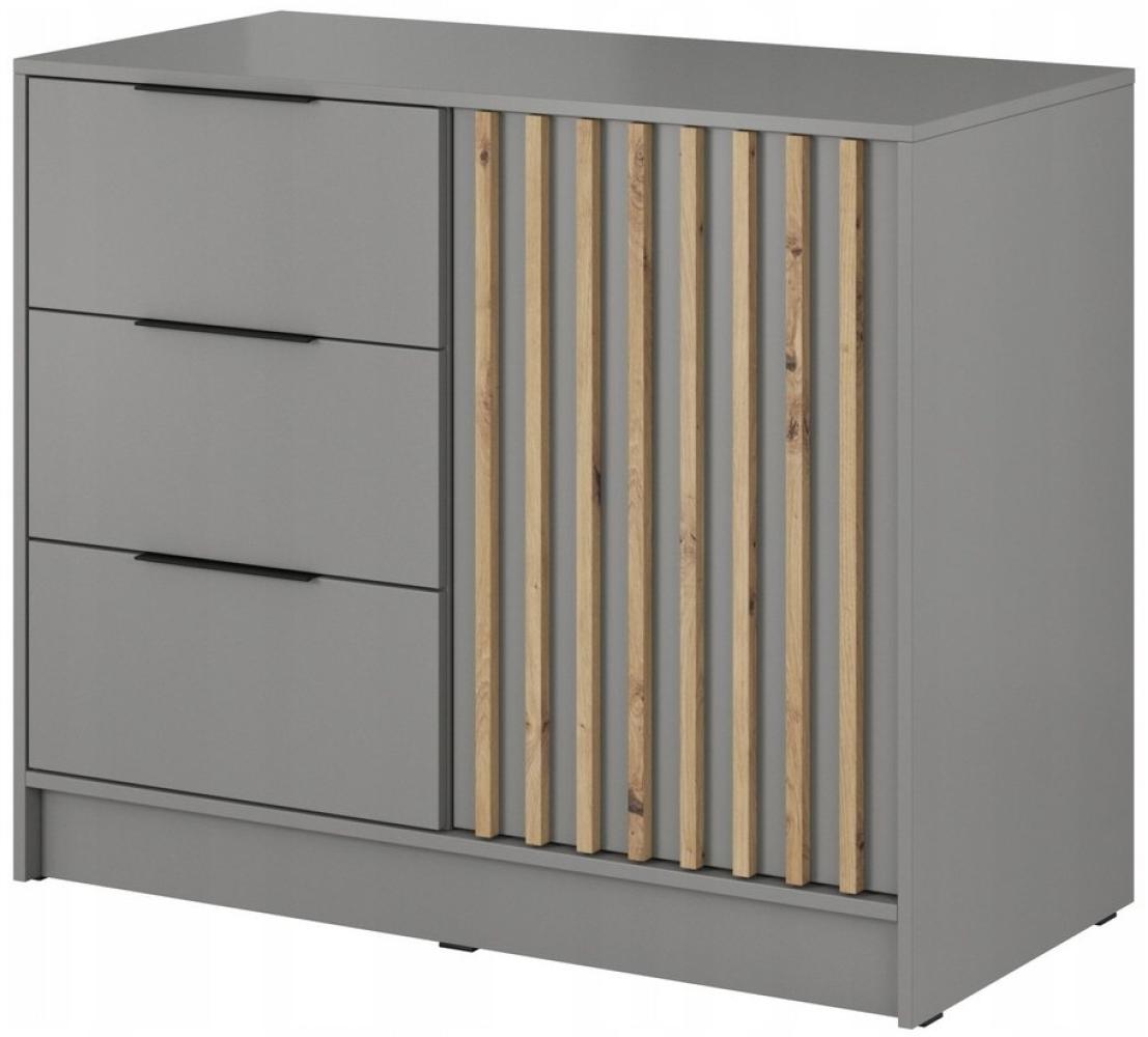 MOEBLO Kommode JOHN 2D (dekorative Lamellen Schrank Sideboard mit Türen und 3 Schubladen, Moderne Wohnzimmer Schlafzimmer Möbel Kommode für Wohnzimmer), (BxHxT): 105x86x45 cm Bild 1