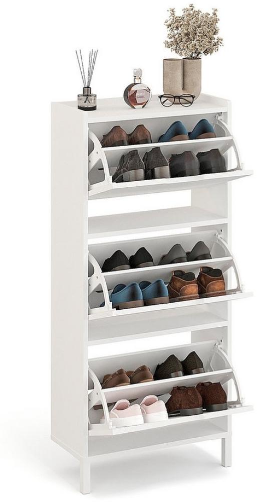 KOMTO Schuhschrank Madrid 3 Schmal Schuhregal Geschlossen mit 3 Klappen Einfache Montage Shoe Cabinet 55 x 25 x 124 cm (BxTxH) Bild 1