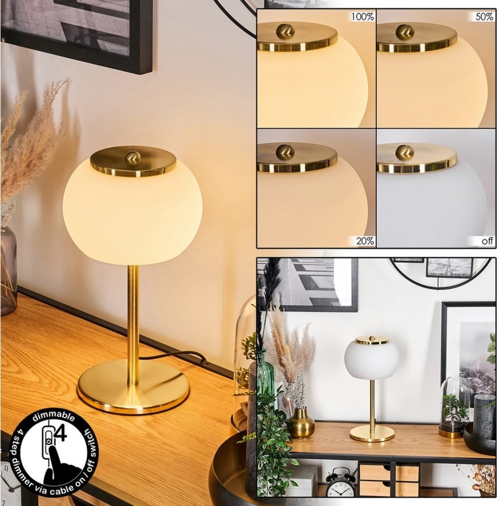 hofstein Tischleuchte dimmbare Tischlampe aus Metall/Glas in Weiß/Gold, LED wechselbar, 3000 Kelvin, im Retro/Vintage-Design mit Schirm aus Glas u. An-/Auschalter am Kabel Bild 1