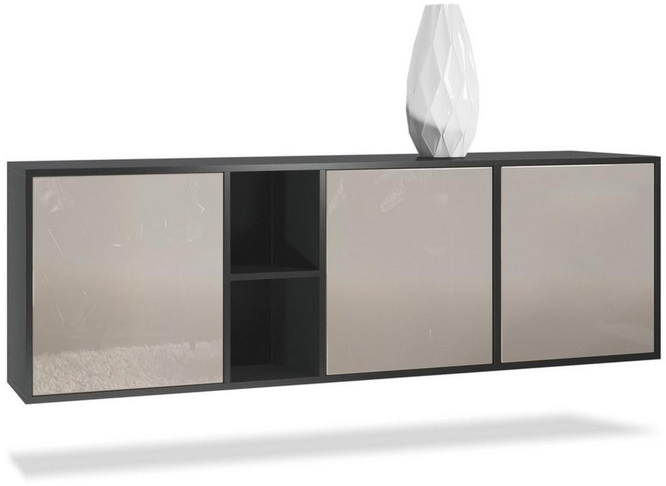 Vladon Kommode Cuba - Schwarz matt/Sandgrau Hochglanz - Modernes Sideboard für Ihr Wohnbereich - (BxHxT) 182x53x35 cm Bild 1