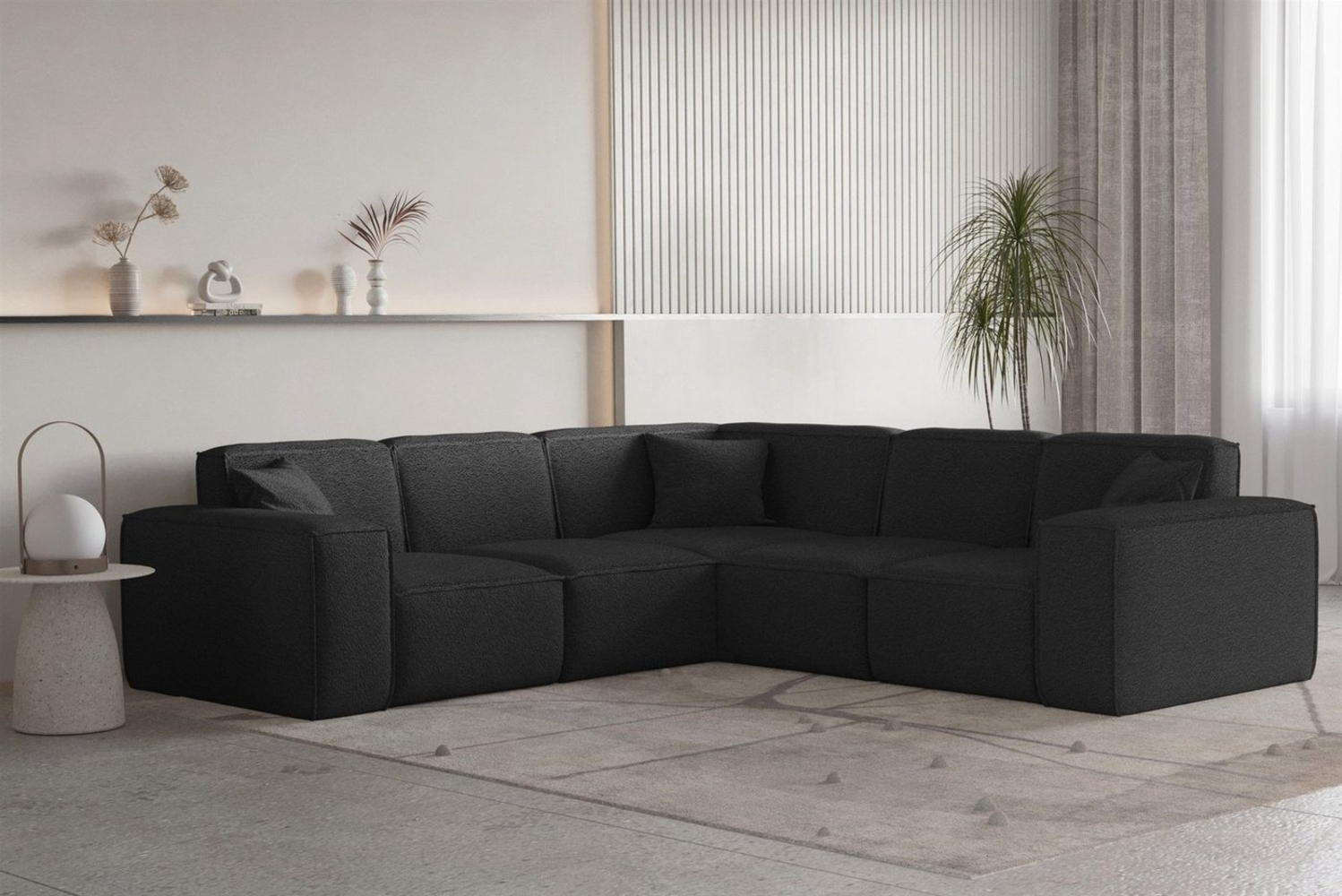Ecksofa Designersofa CELES PREMIUM Stoff Ascot Bukla Schwarz Seite Universal Bild 1