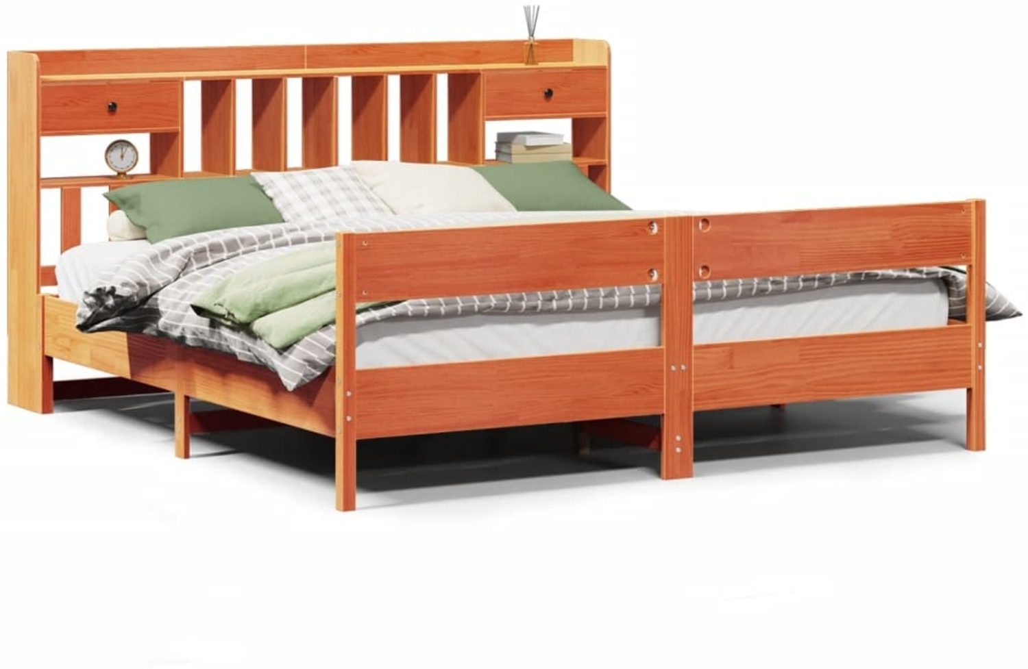 vidaXL Massivholzbett mit Regal ohne Matratze Wachsbraun 200x200 cm 3323016 Bild 1