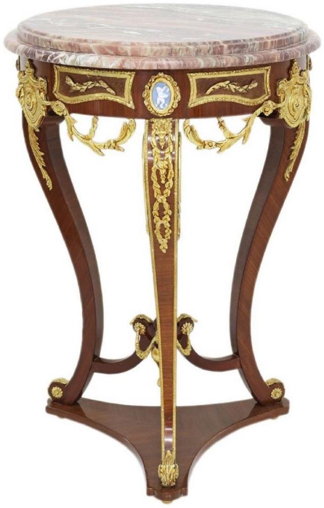 Casa Padrino Barock Beistelltisch Braun / Gold / Rot Ø 55 x H. 78 cm - Runder Massivholz Tisch im Barockstil - Barock Wohnzimmer Möbel Bild 1