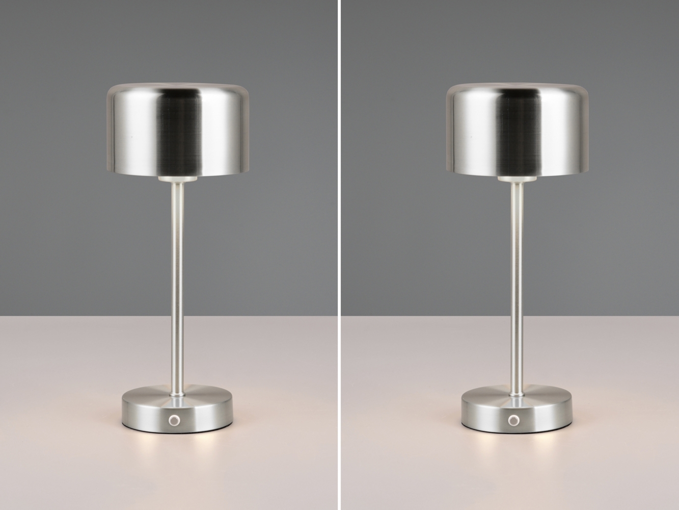 2er SET Akku Tischleuchten, per USB aufladbar, dimmbar, Silber matt, Höhe 30cm Bild 1