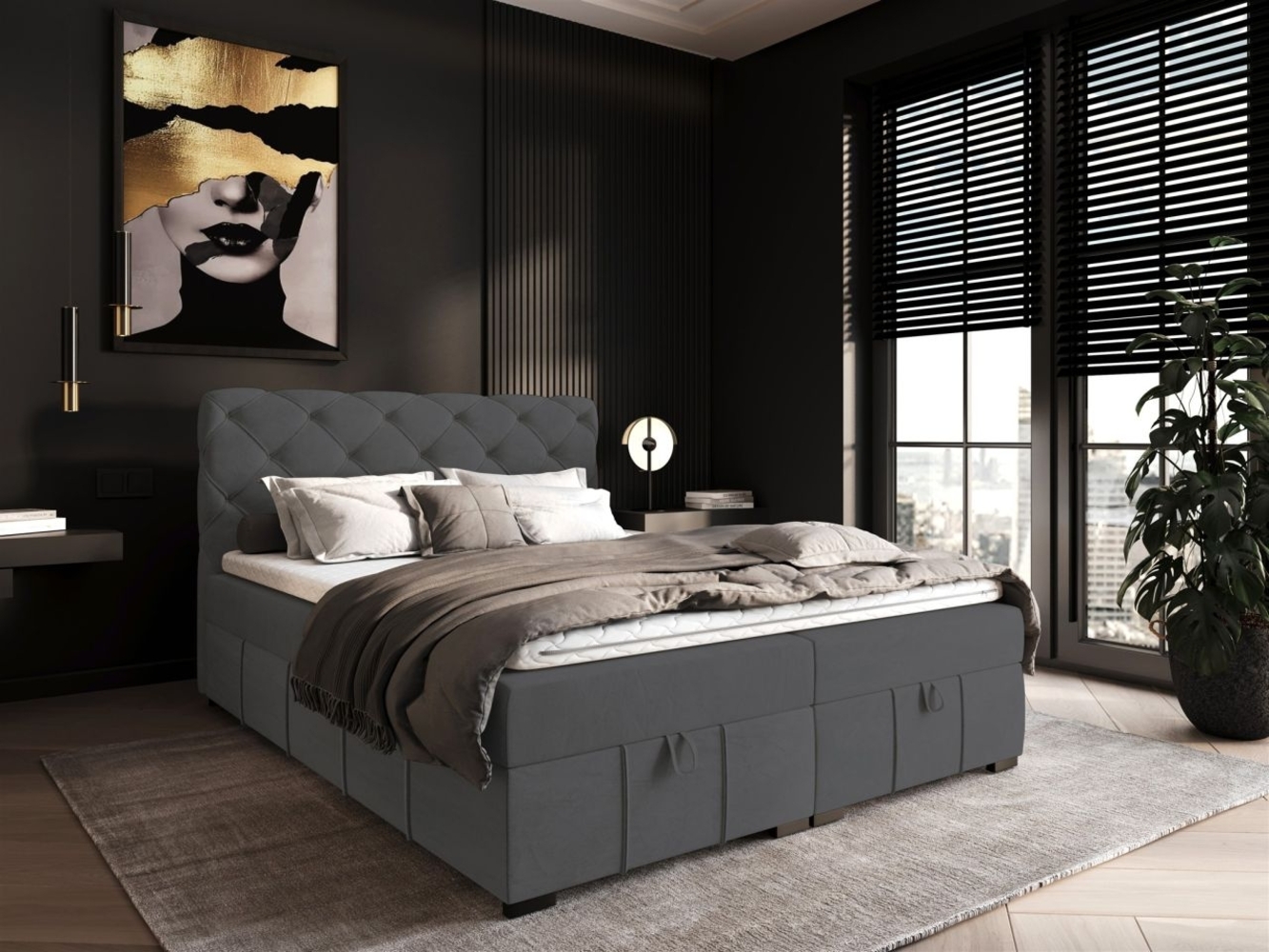 Boxspringbett Schlafzimmerbett GISEL 160x200cm Stoff Salvador Dunkelgrau Bild 1