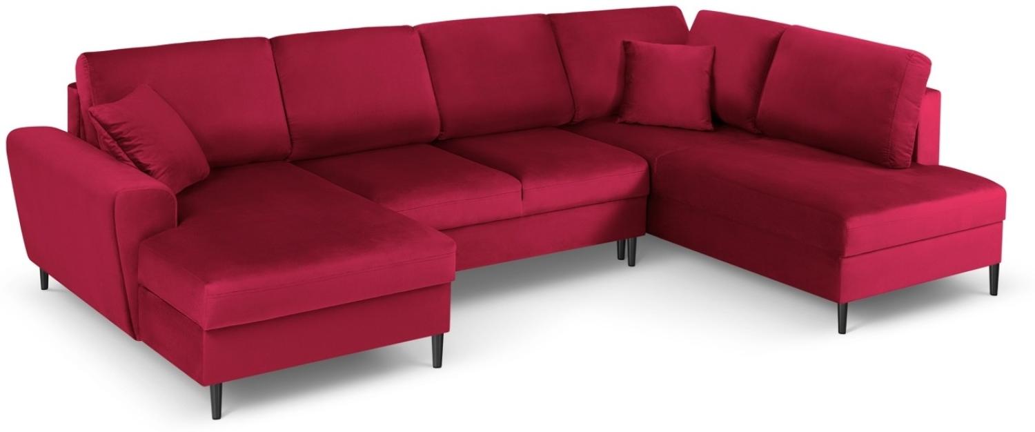 Micadoni 7-Sitzer Samtstoff Panorama Sofa Rechts mit Box und Schlaffunktion Moghan | Bezug Red | Beinfarbe Black Chrome. Bild 1