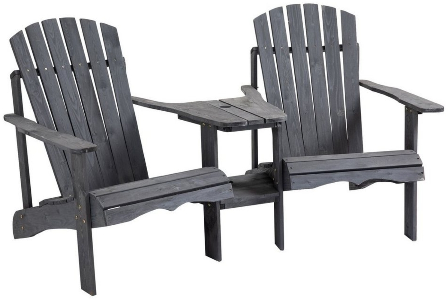 Outsunny Gartenstuhl Adirondack mit Tisch und Schirmloch 2 Sitzer Gartenmöbel für Balkon (Gartensessel, 1 St), Massivholz Dunkelgrau 170 x 87 x 92 cm Bild 1