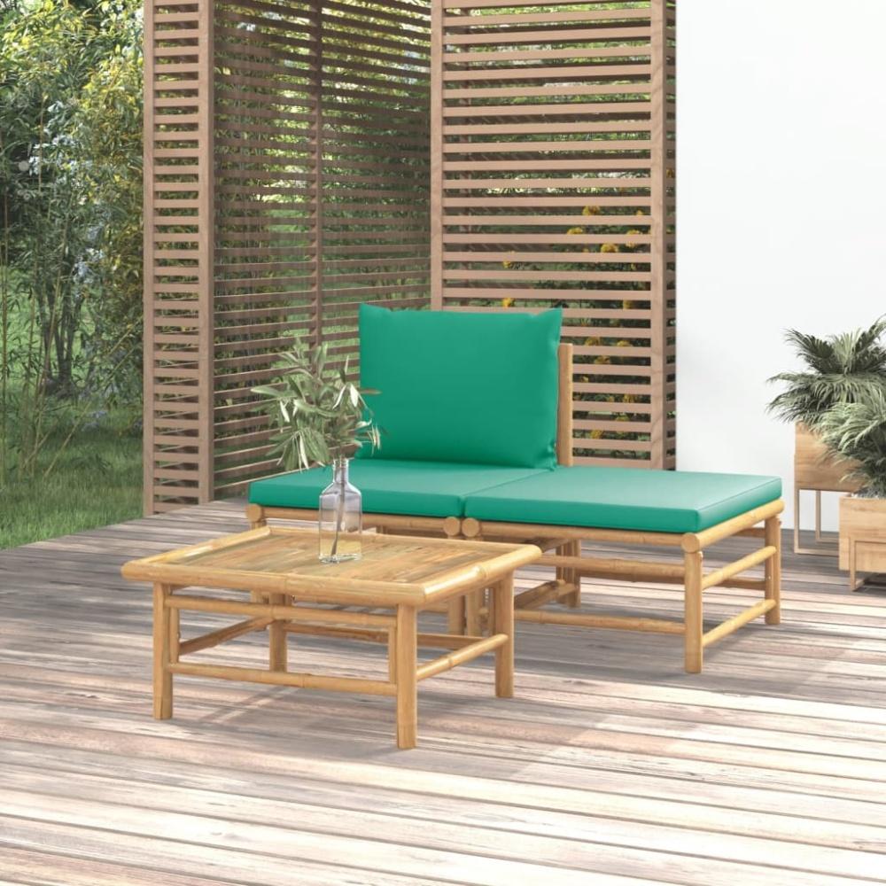 vidaXL 3-tlg. Garten-Lounge-Set mit Grünen Kissen Bambus 362290 Bild 1